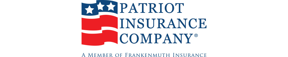 Patriot Insurance Co. logo: A shield-shaped emblem with a stylized American flag pattern and company name 