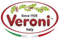 Veroni logo with a tree branch and clusters of acorns with a ring of green, white and red representing the Italian flag. It says "Veroni Italy Since 1925"